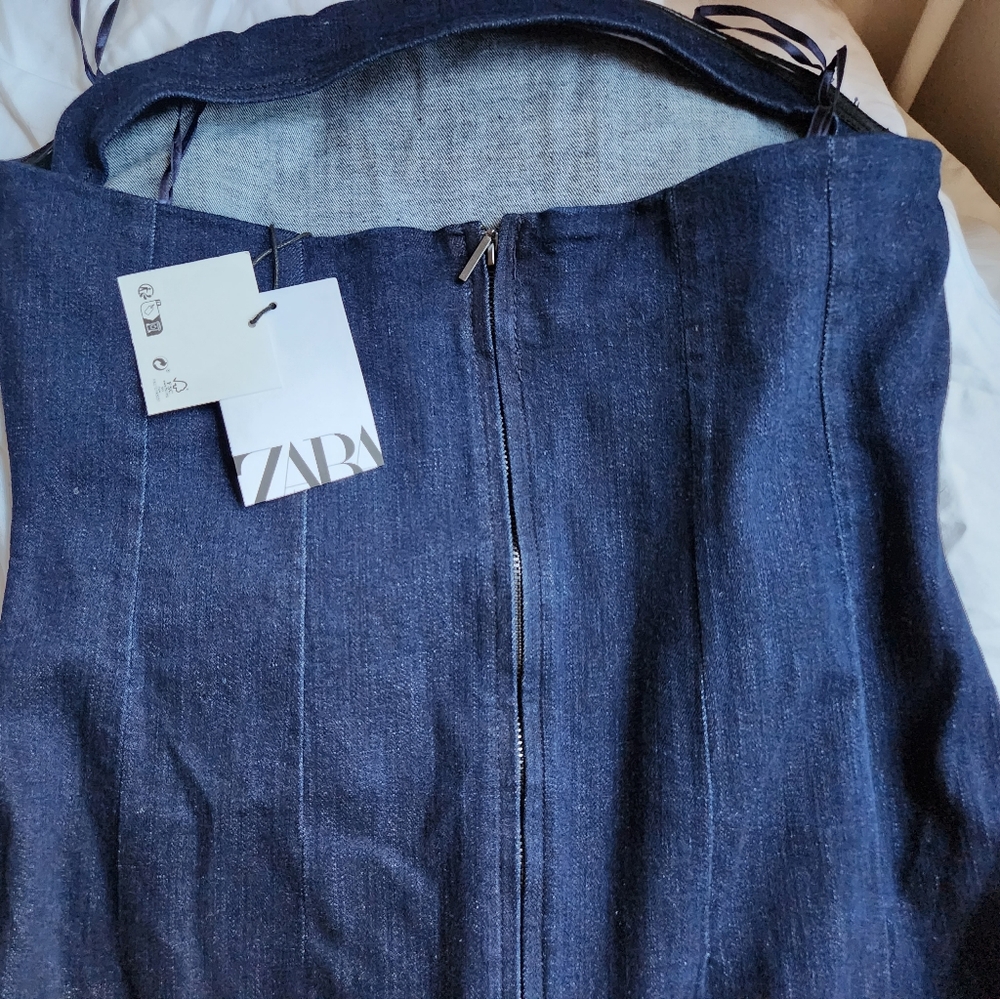 Zara denim strapless midi dress blue BNWT - Picture 14 of 15